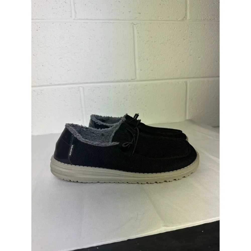 Hey Dude Wendy‎ Corduroy Black Fuzzy Slip On Loafers Shoes Size 9